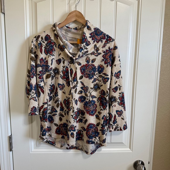 Ruby Rd. Petite Floral Cowl Neck 3/4 Sleeve Top Boho Chic PM - Picture 2 of 6